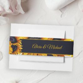 Sonnenblumen Blüte | Hochzeitsmarsch mit blauem St Einladungsbanderole