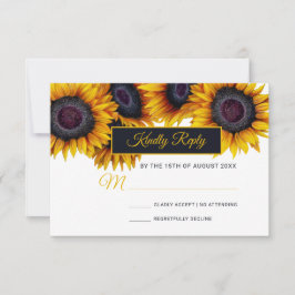 Sonnenblumen Blüte | Moderne Hochzeit der Gold Nav RSVP Karte