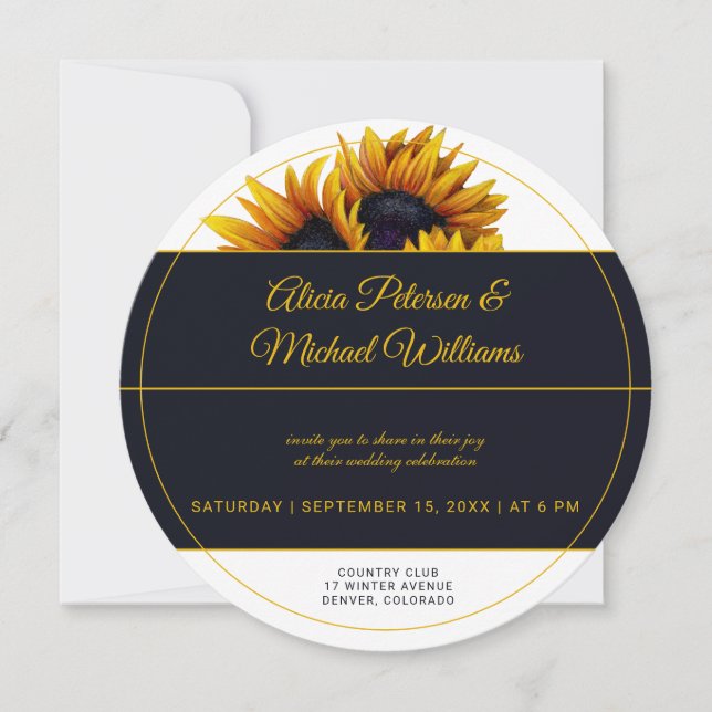 Sonnenblumen Blüte | Moderne Hochzeiten von Gold u Einladung (Vorderseite)