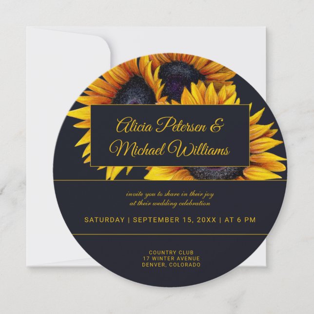 Sonnenblumen Blüte | Moderne Hochzeiten von Gold u Einladung (Vorderseite)