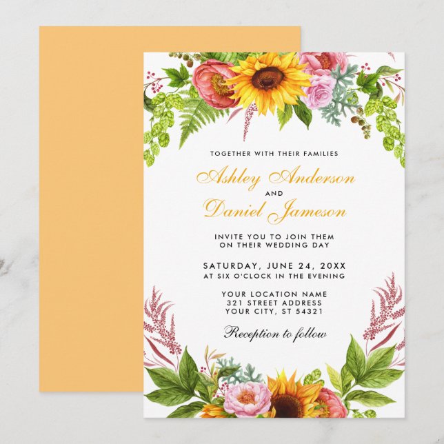 Sonnenblumen Blütenblume Gelbe Hochzeit Einladung (Vorne/Hinten)
