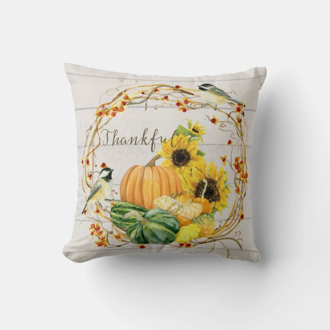 Sonnenblumen Blütenfallen Pumpkins auf Vögeln Wass Kissen (Vorderseite)