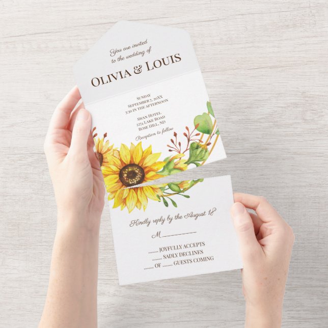 Sonnenblumen Boho Hochzeit All In One Einladung (Abreißen)