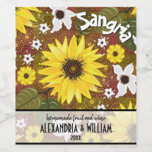 Sonnenblumen Botanisches tropisches Sangria Weinetikett