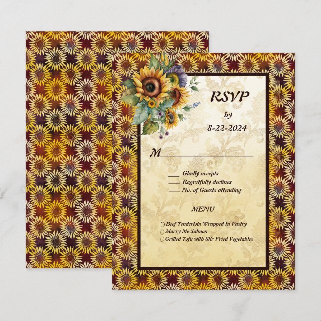 Sonnenblumen Bouquet Brown Gold RSVP Karte (Vorne/Hinten)