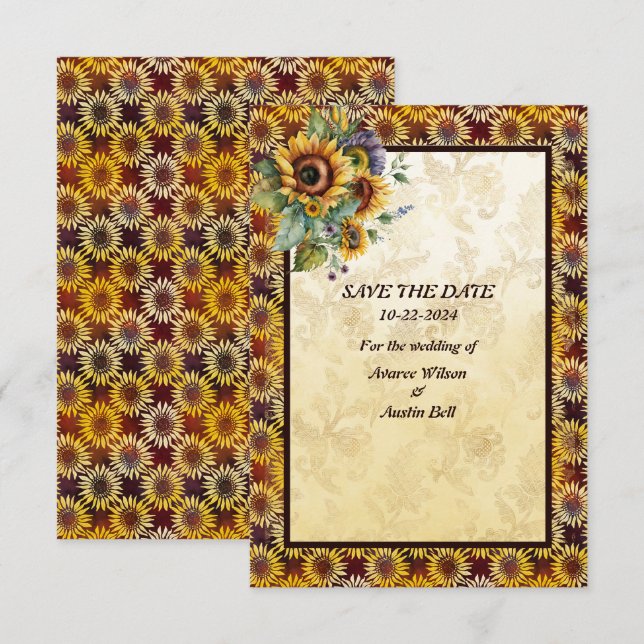 Sonnenblumen Bouquet Brown Gold Save The Date (Vorne/Hinten)