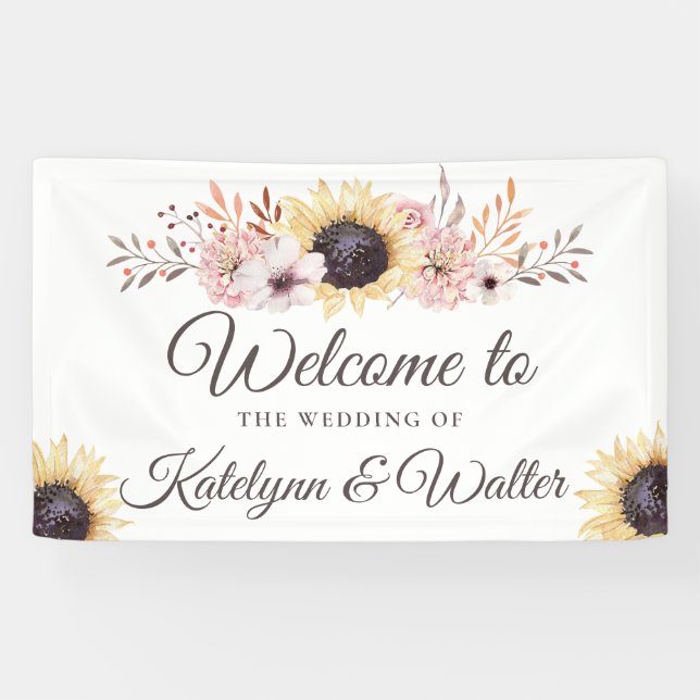 Sonnenblumen Bouquet Wedding Willkommensbanner Banner (Horizontal)