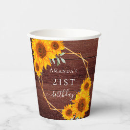 Sonnenblumen Braun Holz Name rustikaler Geburtstag Pappbecher