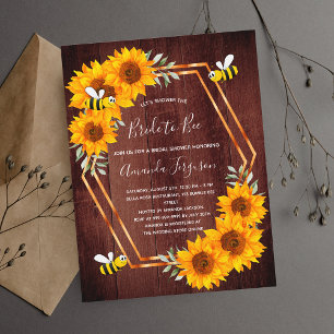 Sonnenblumen braune Holzbienen Einladung Postkarte