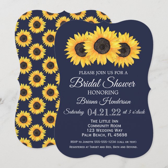 Sonnenblumen Brautdusche Einladungen Land Blau (Vorne/Hinten)