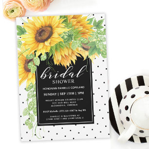 Sonnenblumen Brautparty Blumen und Polka Dots Einladung