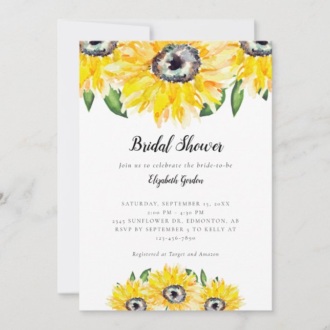 Sonnenblumen Brautparty Elegante Watercolor Einladung (Vorderseite)