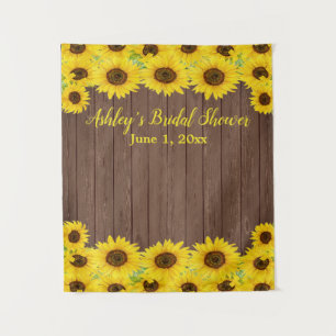 Sonnenblumen Brautparty Hintergrund Holz Foto Stan Wandteppich