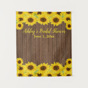 Sonnenblumen Brautparty Hintergrund Holz Foto Stan Wandteppich