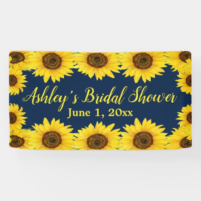 Sonnenblumen Brautparty Hintergrund Navy Blumenpro Banner (Horizontal)