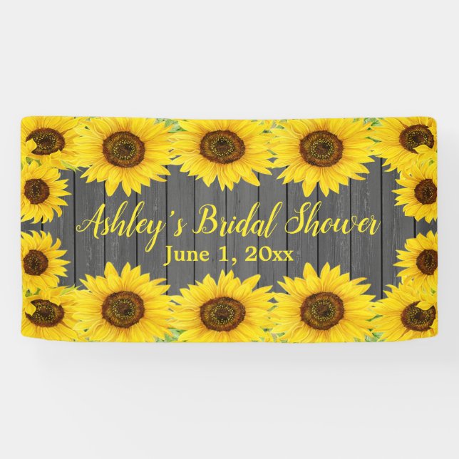 Sonnenblumen Brautparty Hintergrund rustikale Holz Banner (Horizontal)