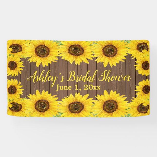 Sonnenblumen Brautparty Hintergrund rustikale Holz Banner (Horizontal)