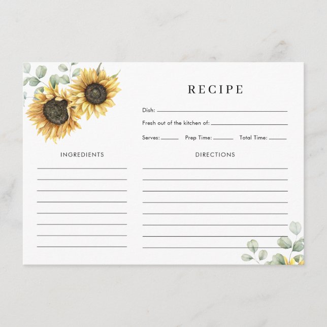 Sonnenblumen Brautparty Rezeptkarte Begleitkarte (Vorderseite)