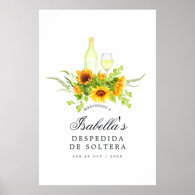Sonnenblumen Brautparty Weinverkostung Willkommen Poster (Vorne)