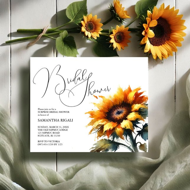 Sonnenblumen Bridal Dusche Einladungen erschwingli Flyer (Budget bridal shower invitations watercolor rustic sunflowers by VG Invites)