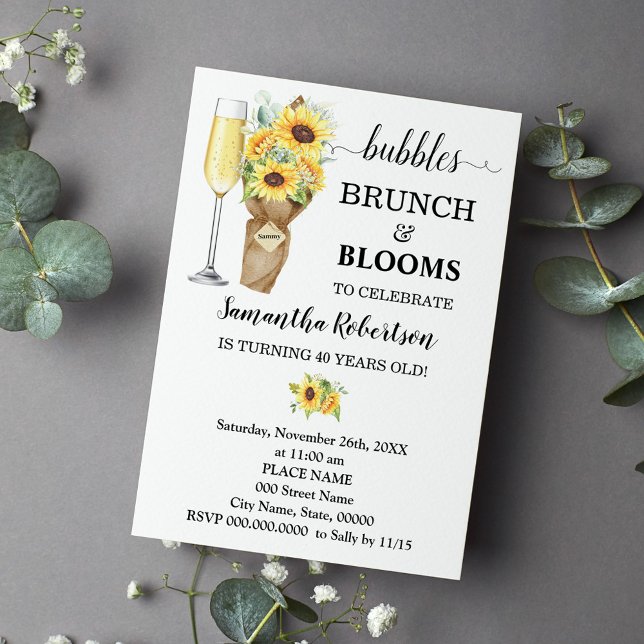 Sonnenblumen Bubbles Brunch & Blooms Geburtstag Einladung (Von Creator hochgeladen)