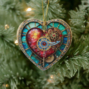 Sonnenblumen-Buntglas-Herz Steampunk-Serie Keramik Ornament