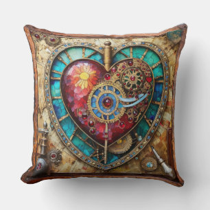 Sonnenblumen-Buntglas-Herz Steampunk-Serie Kissen