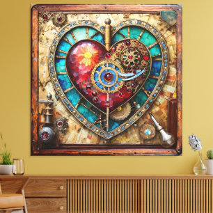 Sonnenblumen-Buntglas-Herz Steampunk-Serie Leinwanddruck