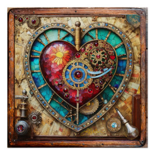 Sonnenblumen-Buntglas-Herz Steampunk-Serie Poster