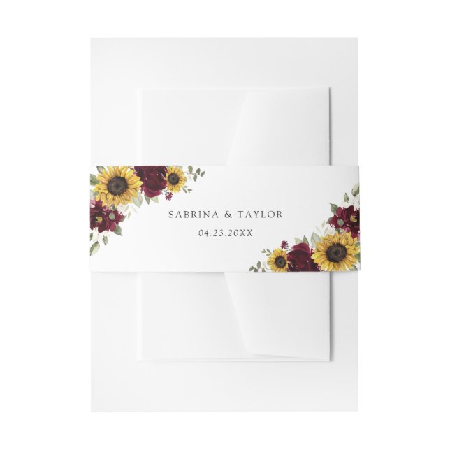 Sonnenblumen Burgund Blumen Rustikale Hochzeit Einladungsbanderole (Vorderseite Beispiel)