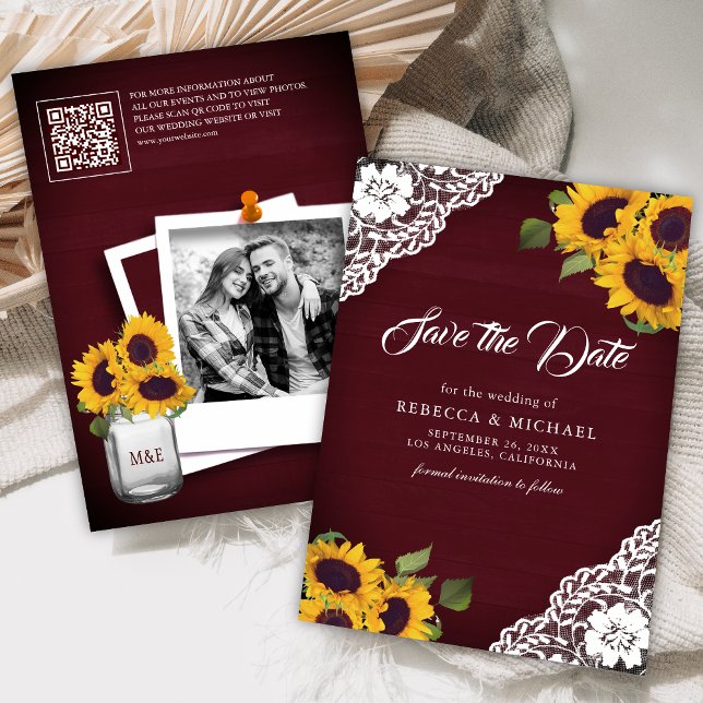 Sonnenblumen Burgund Foto QR Code Hochzeit Save The Date (Von Creator hochgeladen)