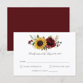 Sonnenblumen Burgund Greenery Wedding RSVP Card Einladung