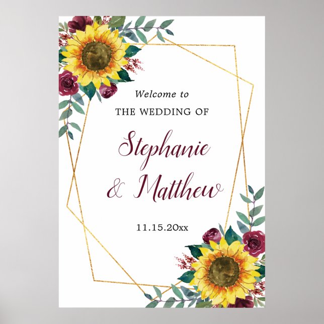 Sonnenblumen Burgund Rose Geometric Wedding Willko Poster (Vorne)