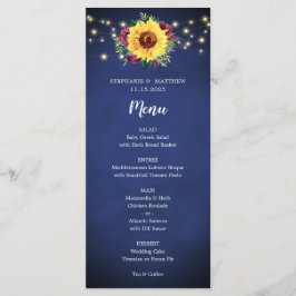 Sonnenblumen Burgund Rose Lights Navy Hochzeitmenü Menükarte