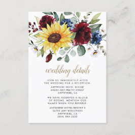 Sonnenblumen Burgund Rose Navy Blue Rustic Hochzei Begleitkarte