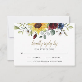 Sonnenblumen Burgund Rose Navy Blue Rustic Hochzei RSVP Karte