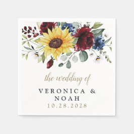Sonnenblumen Burgund Rose Navy Blue Rustic Hochzei Serviette