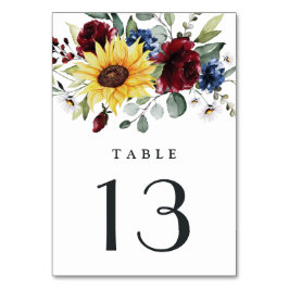Sonnenblumen Burgund Rose Navy Blue Rustic Hochzei Tischnummer