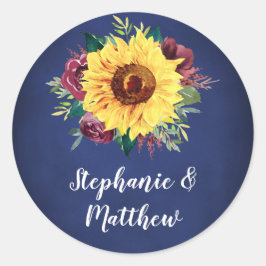 Sonnenblumen Burgund Rose Navy Hochzeit Runder Aufkleber