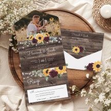 Sonnenblumen Burgund Rose Rustic Wood Foto Hochzei