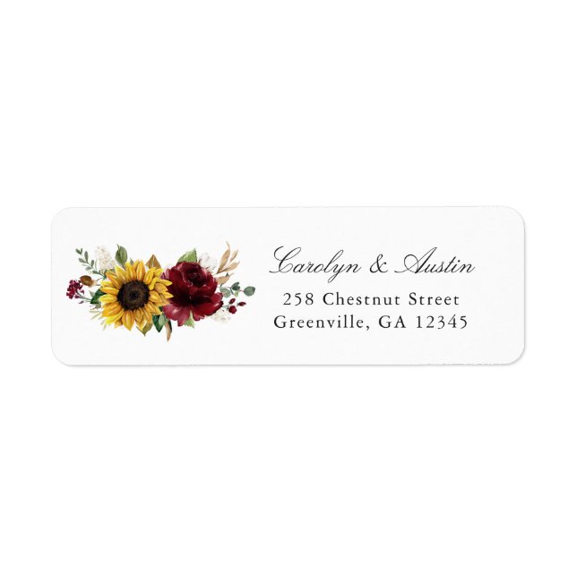 Sonnenblumen Burgundy Floral Rücksendeadresse Etik (Vorne)