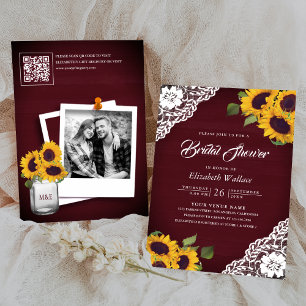 Sonnenblumen Burgundy Foto QR Code Brautparty Einladung