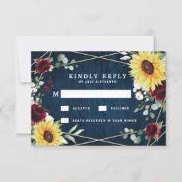 Sonnenblumen Burgundy Rose Geometrische Hochzeit d RSVP Karte