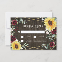 Sonnenblumen Burgundy Rose Rustikale geometrische  RSVP Karte