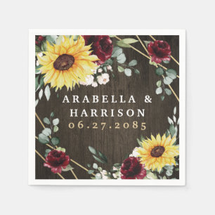 Sonnenblumen Burgundy Rose Rustikale geometrische  Serviette