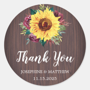 Sonnenblumen Burgundy Rose Wood Wedding Vielen Dan Runder Aufkleber