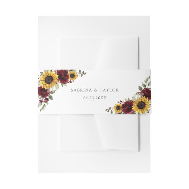 Sonnenblumen Burgundy Rote Flora Rustische Hochzei Einladungsbanderole (Vorderseite Beispiel)