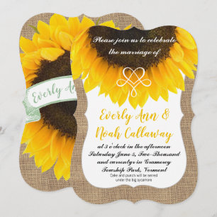 Sonnenblumen-Burlap-Typografie Einladung Hochzeit