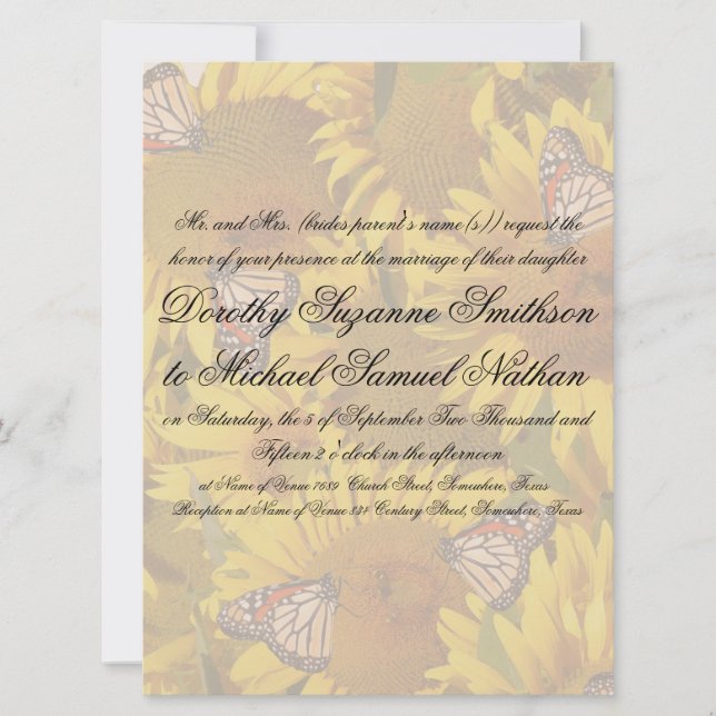Sonnenblumen Butterfliegen Blumenzwiebeln Einladun Einladung (Vorderseite)