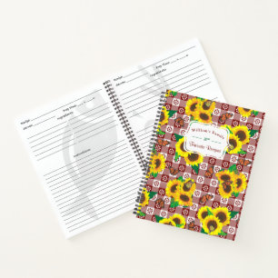 Sonnenblumen Butterfliegen Red Gingham Recipe Notizbuch